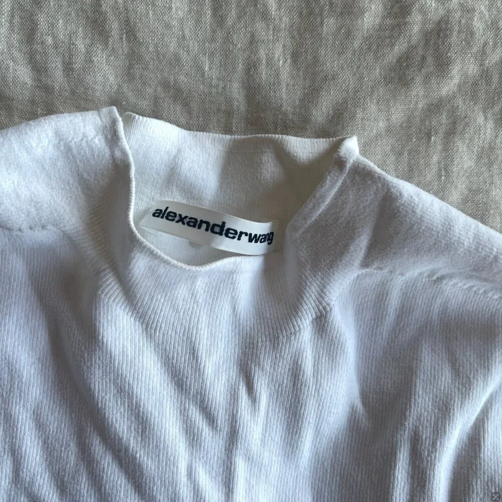 Alexander Wang White and Black Tight-Fit Mock Neck Tees